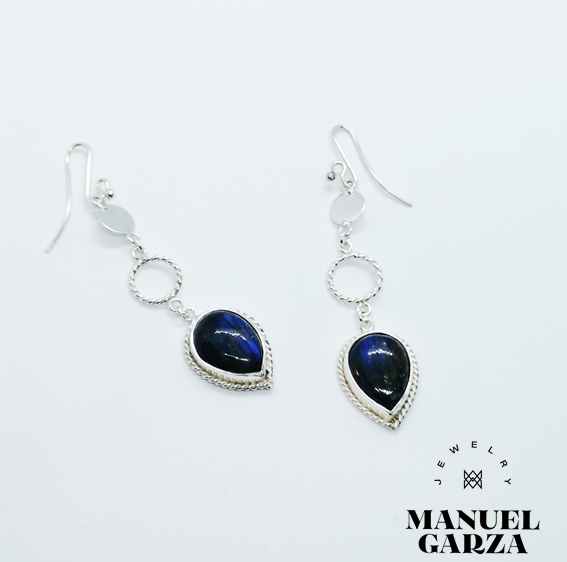 Sterling silver earrings with labradorite in Boho Style